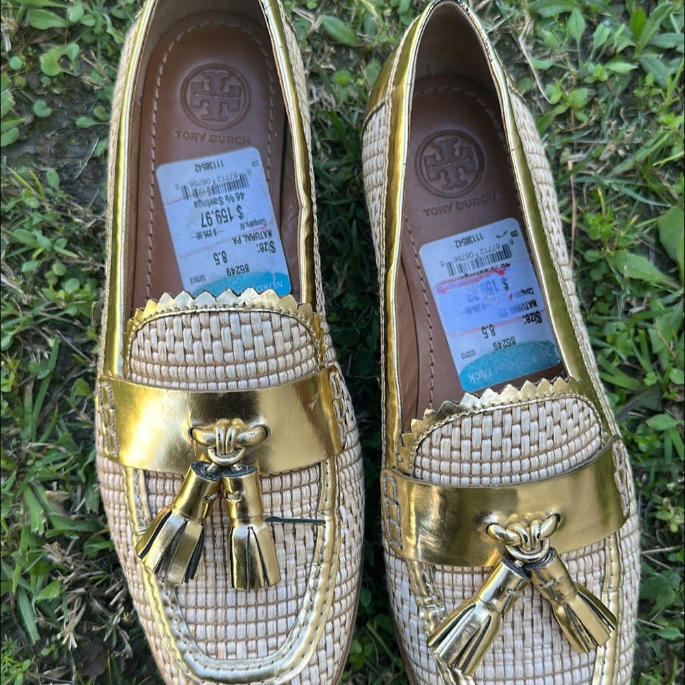 Tory Burch Gold and Cream Loafers